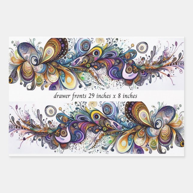 Decoupage Drawer Front 29x8 Teardrop Motif Vibrant Geschenkpapier Set (Vorderseite)