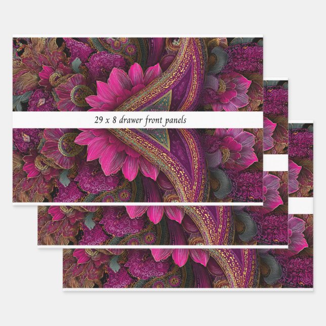 Decoupage Drawer Front Panel Paisley Fuchsia Gold Geschenkpapier Set (Set)