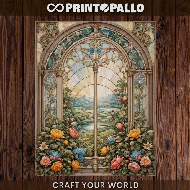 Decoupage - Ein farbiges Fenster mit Blume (Von Creator hochgeladen)