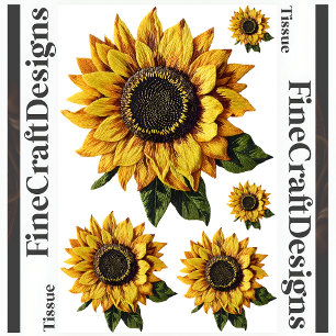 Découpage Einzelne Sonnenblumen Falsche Stickerei  Seidenpapier