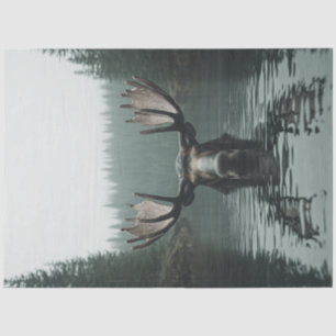 Decoupage Elche in Wasser Reflektion große Antler Seidenpapier