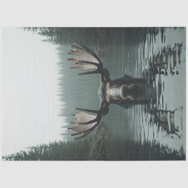 Decoupage Elche in Wasser Reflektion große Antler Seidenpapier (Vorderseite)