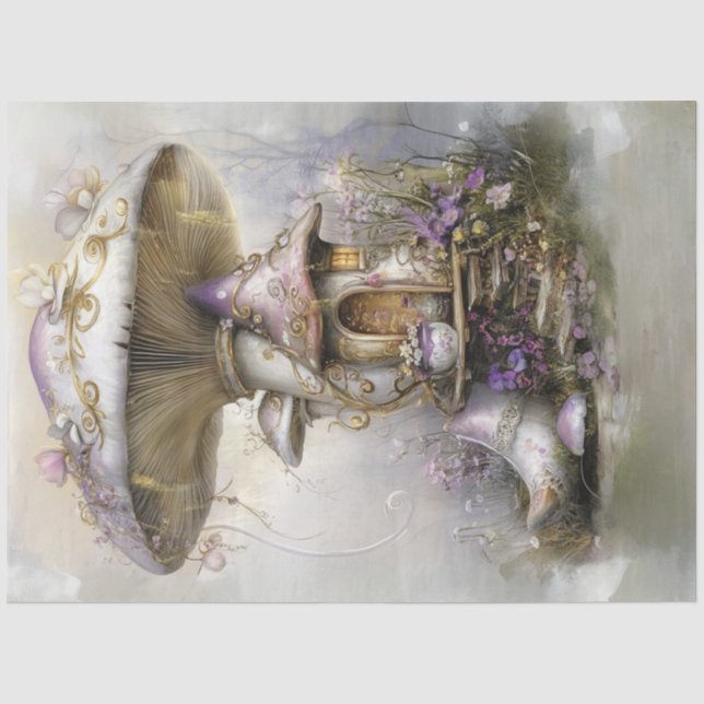 Decoupage Fairytale Mushroom House Lilac Filligree Seidenpapier (Vorderseite)
