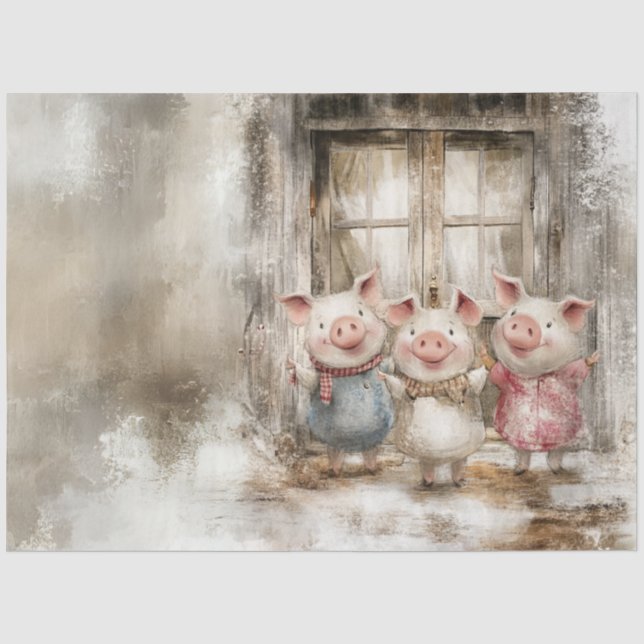 Decoupage Fairytale Whimsical Pigs Storybook Seidenpapier (Vorderseite)