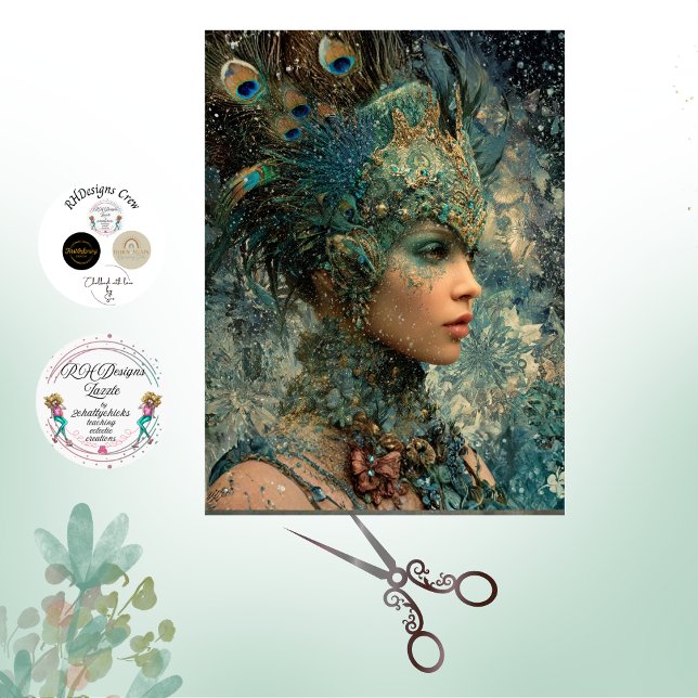 Decoupage Fantasy Pfau Frau Teals Federn  Seidenpapier (Von Creator hochgeladen)