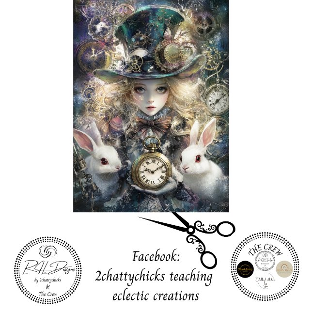 Decoupage Fantasy Timekeeper Girl and White Rabbit Seidenpapier (Von Creator hochgeladen)