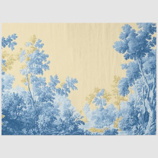 Decoupage Floral Design Französisch Blaue Palette Seidenpapier (Vorderseite)