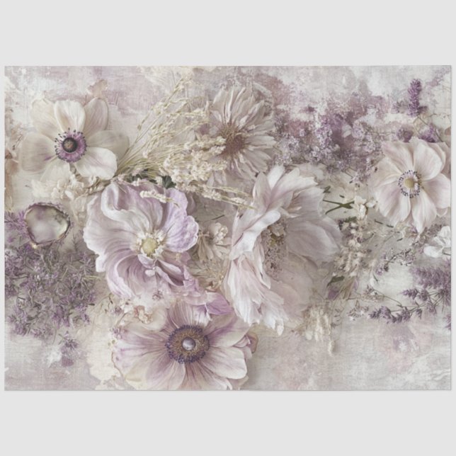 Decoupage Floral Design Lila Lavendel White Seidenpapier (Vorderseite)