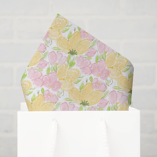 Decoupage Floral Gelb Rosa Farbe Seidenpapier (Geschenktüte)