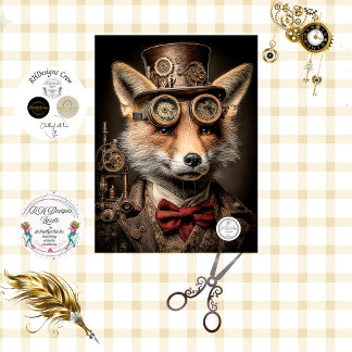 Decoupage French Canadian Steampunk Fox KOBI Seidenpapier