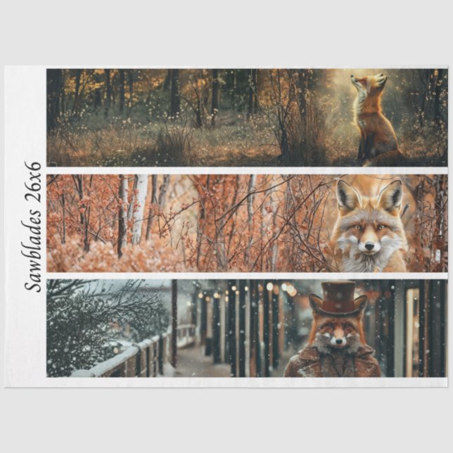 Decoupage Fuchs Wald Szenen Handsäge Paneele  Seidenpapier (Vorderseite)
