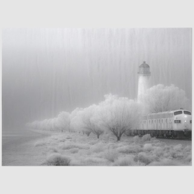 Decoupage Ghost White Winter Train Reise Seidenpapier (Vorderseite)