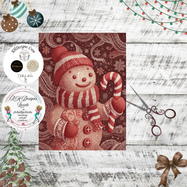 Decoupage Gingerbread Snowman Candy Cane Scene Seidenpapier (Von Creator hochgeladen)