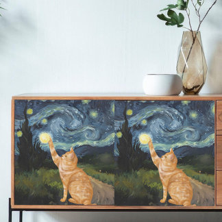 Decoupage Gogh Kitty Starry Night Cat Seidenpapier