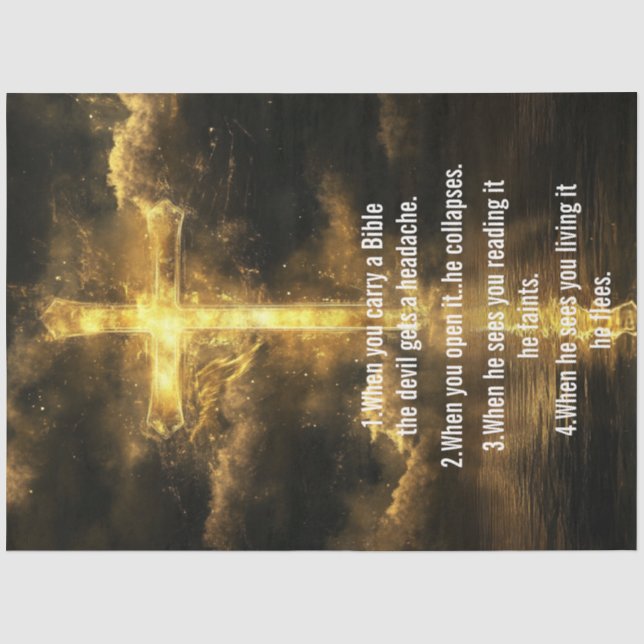 Decoupage Golden Cross Piercing durch Dunkelheit Seidenpapier (Vorderseite)