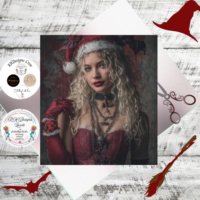 Decoupage Gothic Christmas Good Witch in Red Seidenpapier (Von Creator hochgeladen)