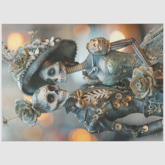 Decoupage Gothic Elaborate Wedding Aquamarin Flora Seidenpapier (Vorderseite)