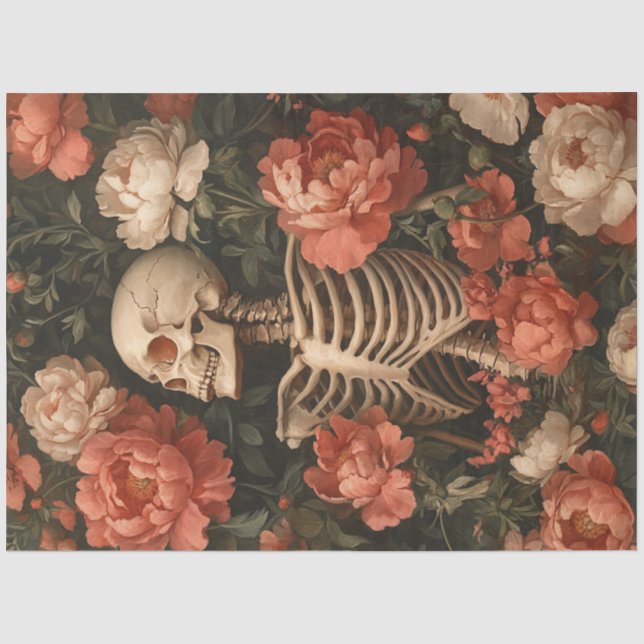 Decoupage Gothic Grace Skeleton Peach Cream Blume Seidenpapier (Vorderseite)