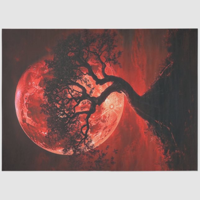 Decoupage Gothic Red Moon Black Tree Crimson Hues Seidenpapier (Vorderseite)