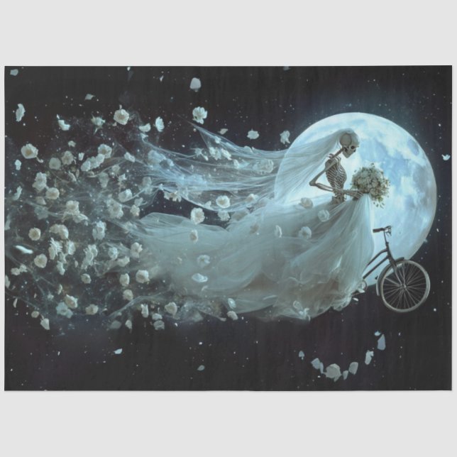 Decoupage Gothic Skeleton Bride Bicycle White Schl Seidenpapier (Vorderseite)