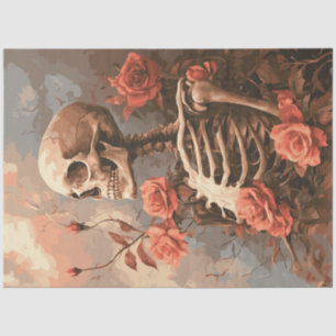 Decoupage Gothic Skelett Umgeben Peach Rose Seidenpapier
