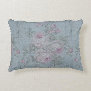 Decoupage, grau aquamarin, blumenreich, Shabby Chi Dekokissen