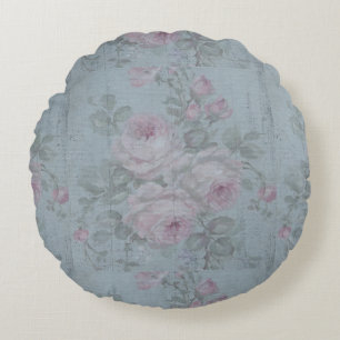 Decoupage, grau aquamarin, blumenreich, Shabby Chi Rundes Kissen