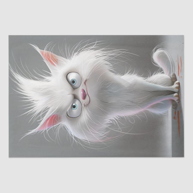 Decoupage Grumpy White Fury Cat Seidenpapier (Vorderseite)