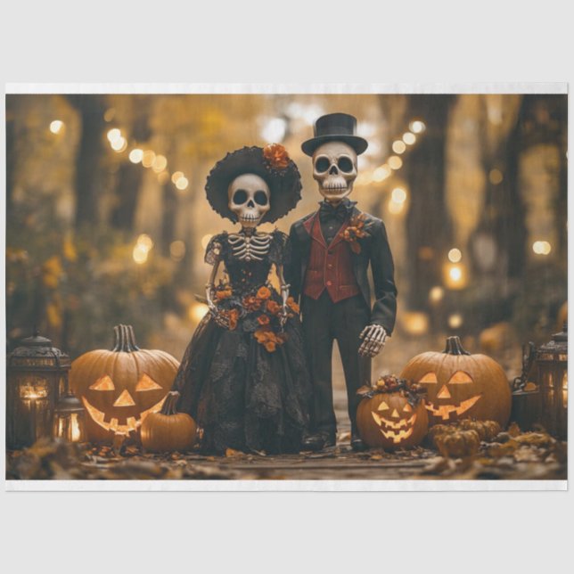 Decoupage Halloween Skeleton Couple Landscape Seidenpapier (Vorderseite)