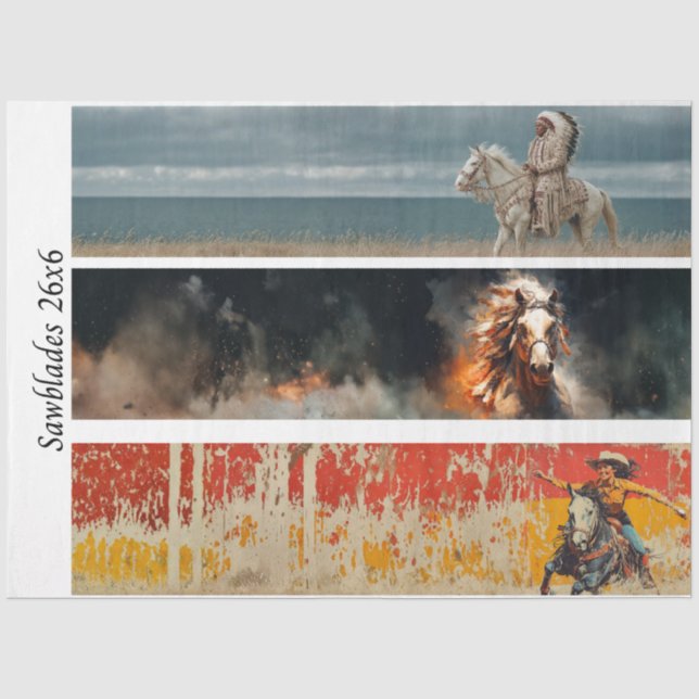 Decoupage Hand Saw Art Western 26x6" Designs  Seidenpapier (Vorderseite)