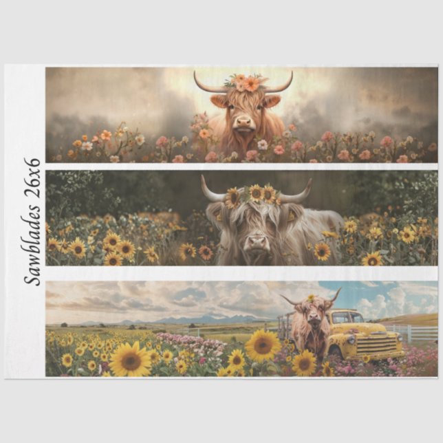 Decoupage Handsaw Design, Cow, Truck, Sunflower Seidenpapier (Vorderseite)