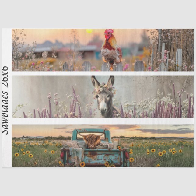 Decoupage Handsaw Designs Rooster Donkey Truck  Seidenpapier (Vorderseite)