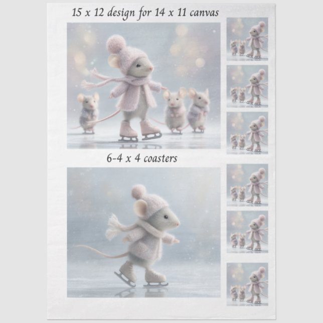 Decoupage-Hase beim Skaten 11x14 Leinwand-Unterleg Seidenpapier (Vorderseite)