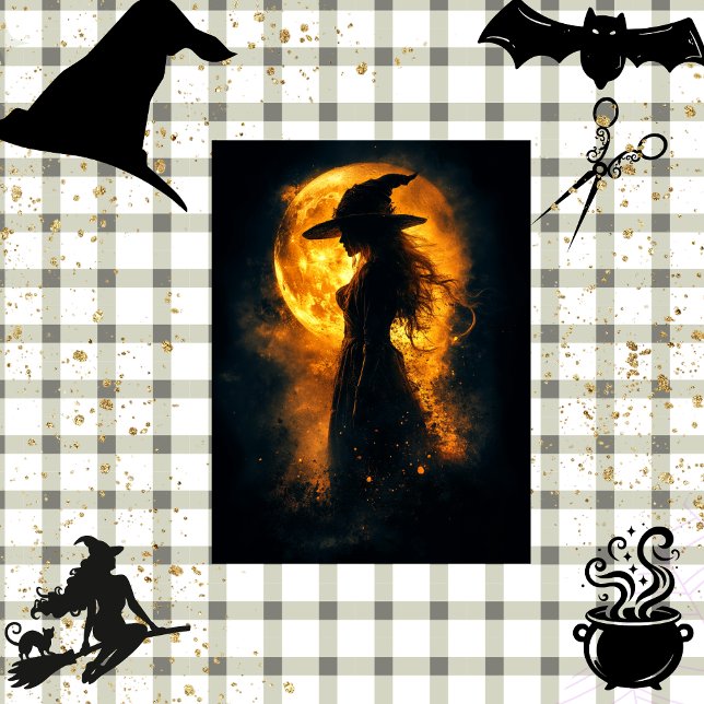 Decoupage Hexe Silhouette Glühen Orange Moon Seidenpapier (Von Creator hochgeladen)
