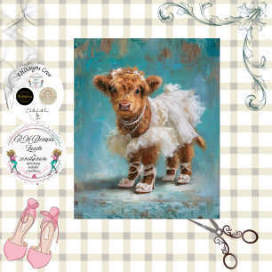 Decoupage Highland Brautkalb Spitze Perlen Seidenpapier
