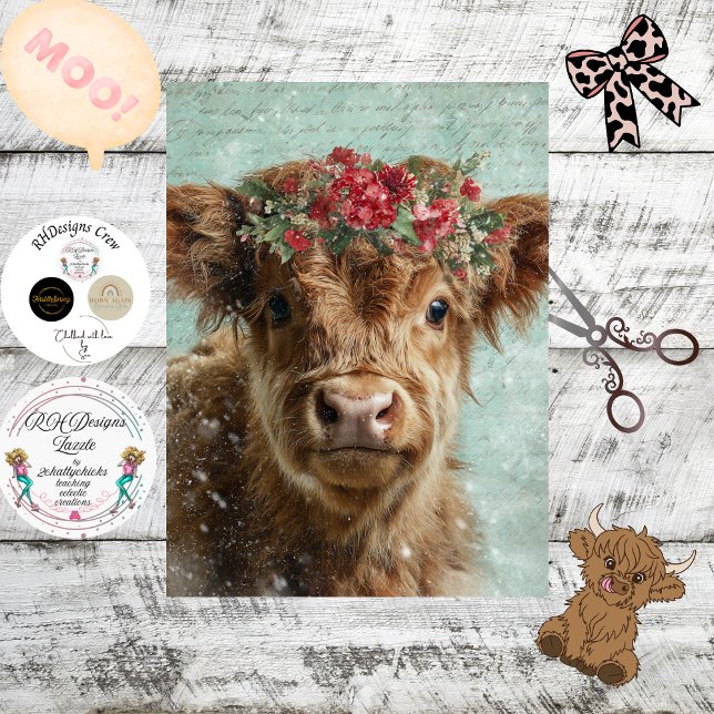 Decoupage Highland Calf Christmas Scene Snowing  Seidenpapier (Von Creator hochgeladen)