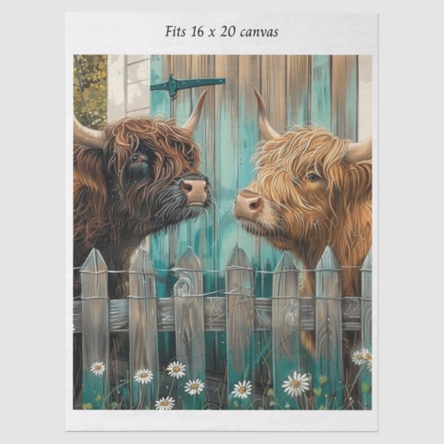 Decoupage Highland Calves Rustic Barn 16x20 Canvas Seidenpapier (Vorderseite)