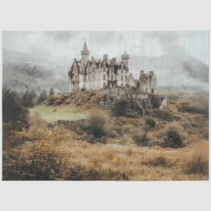 Decoupage Highland Castle Irland Misty Landschaft Seidenpapier