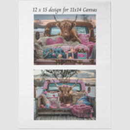 Decoupage Highland Cow Valentine Truck 11x14 Canva Seidenpapier