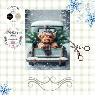 Decoupage Highland Cow Winter Truck Szene Seidenpapier