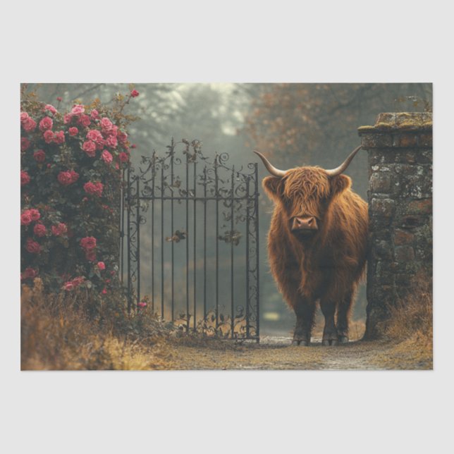 Decoupage Highland Kuh Black Gate Wald Seidenpapier (Vorderseite)