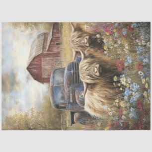 Decoupage Highland Kühe Blue Truck Red Barn Seidenpapier