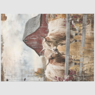 Decoupage Highland Kühe Sage Grass Red Stall Seidenpapier