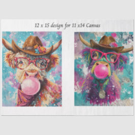 Decoupage Highland Western Bubble Gum 11x14 Canvas Seidenpapier