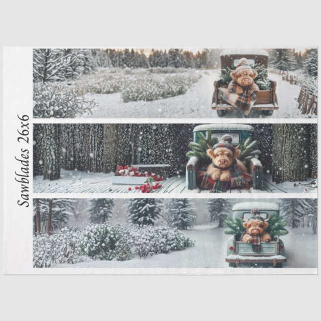 Decoupage Highland Winter Calves Truck Handsaws Seidenpapier (Vorderseite)