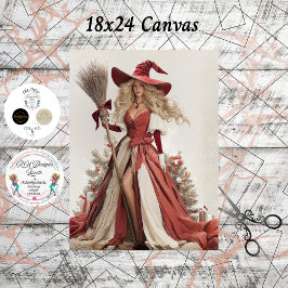 Decoupage Holiday Beautiful Witch 18x24 Canvas Seidenpapier