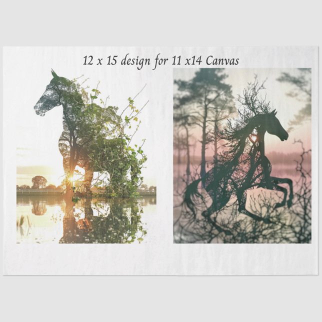 Decoupage Horses Double Exposure 11x14 Canvas Seidenpapier (Vorderseite)