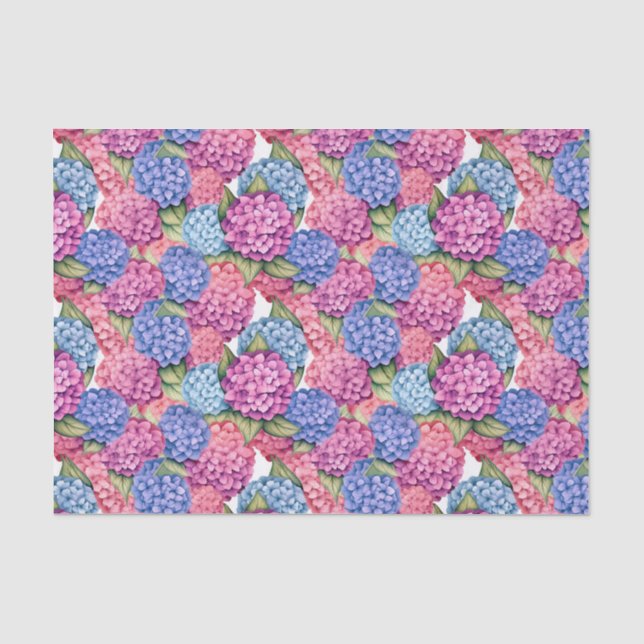 Decoupage Hydrangea Floral Blue Pink Seidenpapier (Vorderseite)