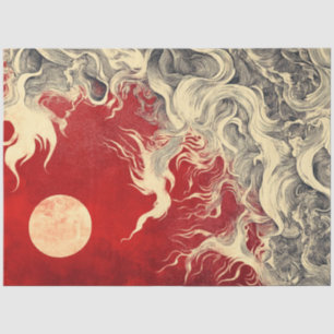 Decoupage Imitats Japanisch Sun & Red White Wirbel Seidenpapier