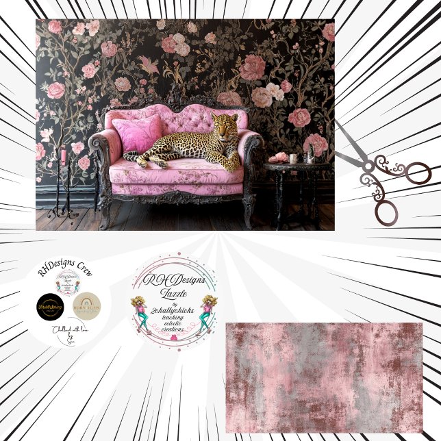 Decoupage Landscape Leopard Pink Sofa Floral Seidenpapier (Von Creator hochgeladen)